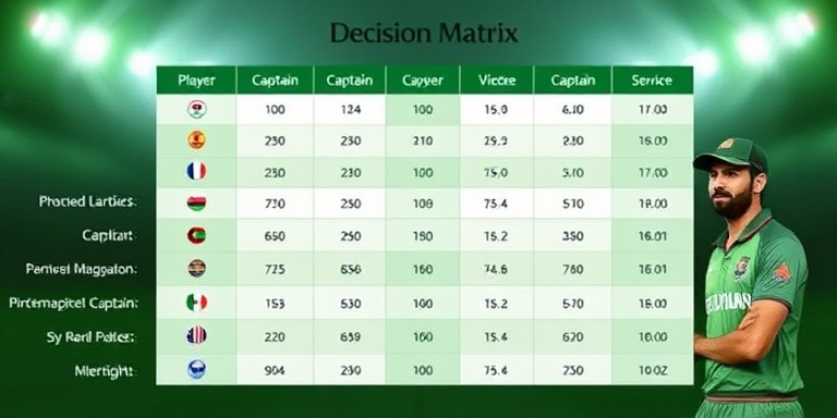 Cric999 captain decision matrix